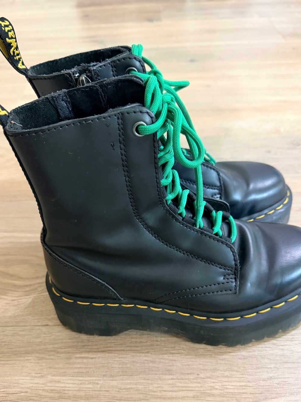 DR "DOC" MARTEN JARRICK BLACK LEATHER PLATFORM COMBAT BOOTS Size W7 M6